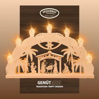 Weigla LED Schwibbogen »Bethlehem, Holz Lichterbogen, NATUR, Christi Geburt, Made in Germany« 1 Stk. Erzgebirge garantiert, Weihnachtsdeko Innen, Weihnachtsbeleuchtung, beige