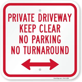 smartsign Aluminium Schild, Legend "Private" Auffahrt No Parking No Turn Around mit Pfeil, 30,5 cm quadratisch, rot auf weiß