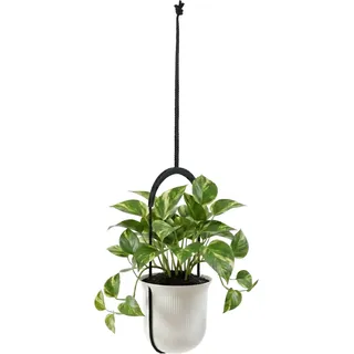 LAMELA Kunststoff Blumenampel höhenverstellbar, Ø 18 cm, 2,3 L - Creme | Gestreiftes Muster, Schnur individuell anpassbar, Wand- oder Deckenmontage, UV- und wetterbeständig