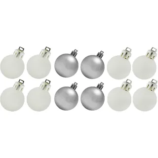 Weihnachtsbaumdeko 12er Set 30 mm Christbaumkugeln Glitter/Glatt Silber & Weiß