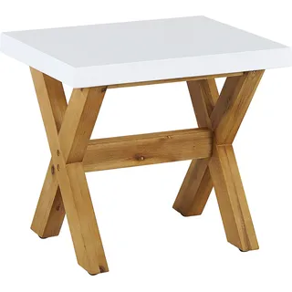 BELIANI Gartenhocker Weiß Beton Akazienholz-Gestell Sitzhocker rustikaler Look Landhausstil Gartenaccessoires Gartenmöbel Terrassenmöbel - Weiß, Braun