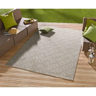 HANSE HOME NORTHRUGS In- und Outdoor Teppich Karo 140x200cm - Wetterfest Modern Geometrisches Muster Kariert Allover Design Läufer für Balkon Garten Wintergarten Wohnzimmerteppich Wasserfest in Grau