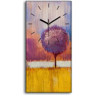 Wandbild Leinwand Bilder mit Uhr 30x60 Natur Landschaft Malerei Roter Baum - schwarze Hände