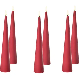 BELIANI LED-Kerzen 6er Set Rot Echtwachs mit Flackernder Flamme Flackerlicht Batteriebetrieben Indoor LED Weihnachtsbeleuchtung LED-Spitzkerzen - Rot