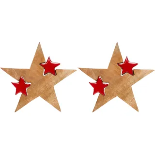 Myflair Möbel & Accessoires Dekostern »Star, Deko Puzzle Stern, mit kleinen Sternen«, (2 St.), Weihnachtsdeko aus Holz, Weihnachtsstern, Höhe ca. 14 cm, rot