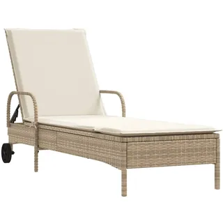 vidaXL Sonnenliege mit Rollen und Auflage Beige Poly Rattan - Beige