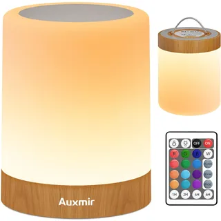 Auxmir Nachttischlampe Nachtlicht Kinder 3000mAh, Stilllicht Touch Dimmbar 5 Modi 13 Farben 5 Helligkeiten, Tischlampe Kabellos mit Timing Funktion, LED Lampe für Deko Schlafzimmer, Outdoor, Camping