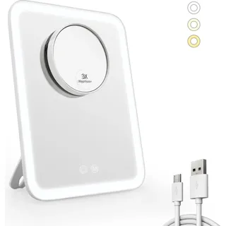 EMKE LED Kosmetikspiegel 181x232mm Weiß Schminkspiegel mit Saugnapf und 3 Fach Vergrößerungsspiegel - Weiß