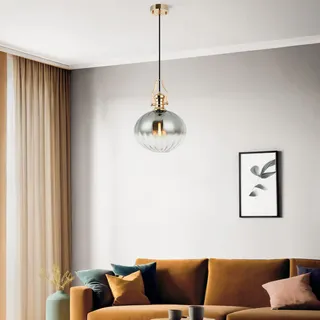 Elegant Gold Chandelier, Metal Body with Glass Cap, Adjustable Height 50-190 cm, Ø28 cm, E27 Socket, Max 40W, Stylish Lighting for Home Decor