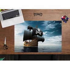 Bild Schreibtischunterlage für Kinder und Erwachsene Piratenschiff, aus hochwertigem Vinyl , 60 x 40 cm