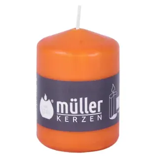 Müller Kerzen Stumpenkerze BSS, mandarin, Hochwertige Stumpenkerze mit integrierter Durchbrandsperre, 1 Packung = 6 Stück, (Ø x H): 57 x 80 mm