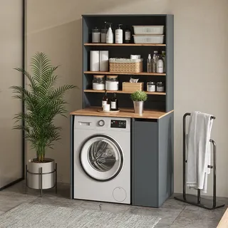 Vicco Waschmaschinenschrank Viktor, 93.6 x 88.2 cm 2 Teile mit Schrank und Regal, Anthrazit/Goldkraft Eiche/Goldkraft Eiche - Grau