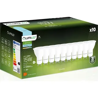 LUMILED GU10 LED Lampe 1,5W 135 Lm Leuchtmittel 6500K kaltweiß Strahler Spot, ersetzt 15W Halogenlampen 36° Reflektorlampen Reflektor 10 Stück Lampen