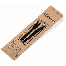 Besteckset (aus Holz FSC 100%) Messer-Gabel+Serviette [60 Sets]