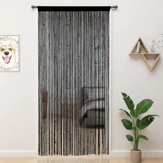 ElevaPulse Fadenvorhang Fliegenvorhang Tür Insektenschutz Balkontür Terrassentür, 100x200 cm Schwarz, Glitzernde Perlenvorhang für Raumteiler Fensterdekoration