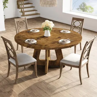 Runder Esstisch 120 cm - Esstisch/Küchentisch - Holz, Säulengestell - Für 4–6 Personen - Rustikal, moderner Landhausstil - Braun - Braun