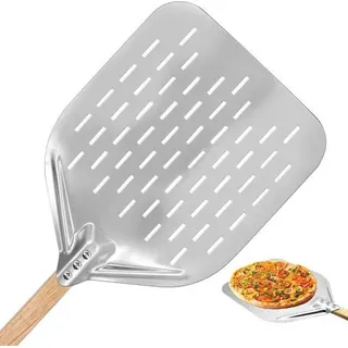 Pizza-Backen-Schubkarre - Lochiges Backen-Slider Groß 40×30cm - Mit 38cm Abnehmbarer Holz-Handgriff - Leicht zu Bedienen für Pizza Stein