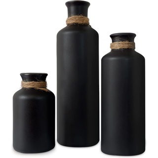 OCEST Kleine Vasen für Tischdeko, Schwarz Deko Vasen Set of 3, Keramik Vase für Pampasgras, Mini Boho Vase für Heim Wohnzimmer-Mittelstücke Kaminsims Eingangs Schlafzimmer Hochzeits Flur Deko