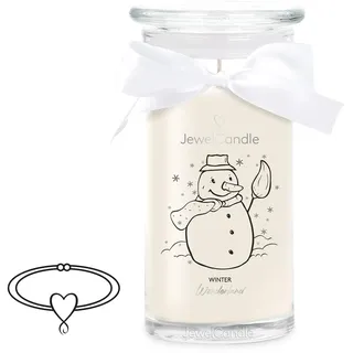 JewelCandle Winter Wonderland Armband Silber - Schmuckkerze - große Duftkerze mit Jasmin Duft - weiße Kerze mit Schmuck Überraschung