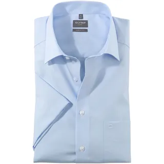 Kurzarmhemd OLYMP "Luxor comfort fit", Herren, Gr. 39, N-Gr, blau, Web, Obermaterial: 100% Baumwolle, bequem, abgesteppt, Hemden Kurzarmhemd, Kurzarmhemd mit Brusttasche, bügelfrei