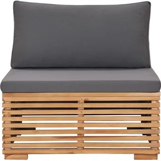 vidaXL Garten-Mittelsofa mit Grauer Auflage Massivholz Teak - Grau