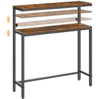HOOBRO 2-stufiger Konsolentisch, höhenverstellbar (80-100 cm), Flurtisch, Sofatisch im Industrial-Stil, Beistelltisch für kleine Räume, Flur, Wohnzimmer, Vintagebraun und Schwarz EBF96XG01
