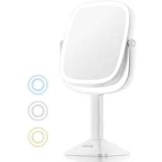 CHICLEW 9.5'' Große Schminkspiegel mit Beleuchtung, 1X/10X Wiederaufladbarer Kosmetikspiegel mit Beleuchtung, Stufenlos Dimmbarer 360° Schwenkbarer Doppelseitiger Tischspiegel mit Abnehmbarer Basis