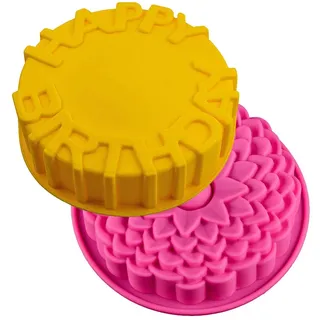 JAHEMU Silikonformen mit Blumenmuster Happy Birthday Silikonbackform Chrysantheme Blume Silikon Kuchen Schimmel Backformen Brotbackformen Geburtstag Kuchen Dekoration 2 Stück