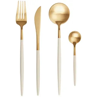 Butlers Besteck-Set (4-tlg.) Stiletto , Weiß, Goldfarben , Metall , Besteck, Besteck-Sets