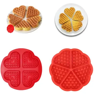 ZIJANG 2 Stück Silikon Waffelform Herzform Rot Airfryer | Wiederverwendbare Backform für Waffeln und Kuchen, Geeignet für Heißluftfritteusen und Backofen