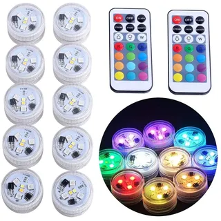 OriFiil 10pcs Unterwasser Teelicht LED Kerzen mit 2 Fernbedienung, warmweiße RGB Farbwechsel, wasserdicht Stimmungslichter für Teich/Brunnen/Vase/Hochzeitsfeier/Tischdekoration (RGBW-Upgraded)