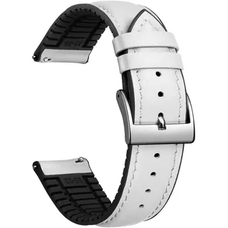 BINLUN Leder Uhrenarmbänder Silikon-Innenfutter Hybrid Elegant Schnellverschluss Lederarmband für Smartwatches Schwarze/Silberne Schnalle 6 Farben Herren Damen(Weiß,20mm,Silberne Schnalle