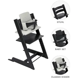 Stokke Hochstuhl-Set , Schwarz , Holz , Buche , 83x57x46 cm , Fußstütze verstellbar, Sitzfläche verstellbar, höhenverstellbar , Babymöbel & Kindermöbel, Babyzimmer, Hochstühle