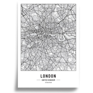 Poster Stadtplan | Moderne minimalistische wandbild Stadtkarten | Schwarz Weiß deko haushalt |w anddeko Kunstdrucke für Wanddekoration weltkarte | Geschenk fur haus | Papier 250gr London A2