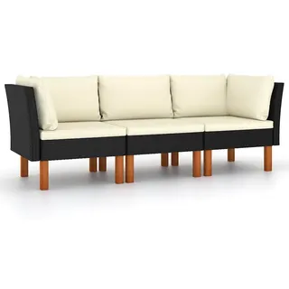 vidaXL 3-Sitzer-Gartensofa mit Kissen Schwarz Poly Rattan - Schwarz