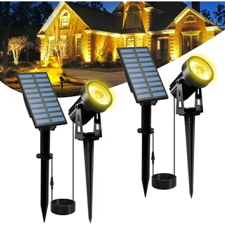 T-SUNUS Solarlampen für Außen, Solarstrahler für Außen Warmweiß, Gartenstrahler Solar mit 2 Lichtmodi, IP65 Wasserdicht, Auto ON/OFF, Solar Strahler für Garten Auffahrt Weg 2 Stück