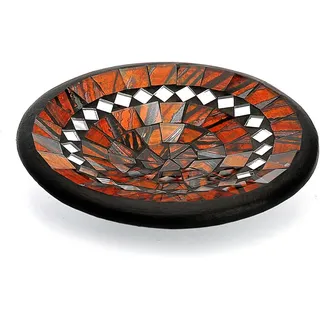 TEMPELWELT Mosaikschale Tonschale rund Ø 15 cm aus Ton mit Glasmosaik rot orange gold, Dekoschale Mosaikstein belegt, Mosaik Stein Schale Dekoteller Teller