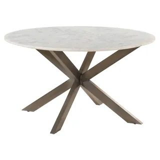 MASSIVMOEBEL24.DE Esstisch rund ⌀ 137 cm Marmor weiß / Kreuzgestell Eisen Antik Grau BARCELONA #307 - Weiß