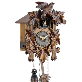 Engstler Schwarzwälder Kuckucksuhr aus Echtholz mit batteriebetriebenem Quartzwerk und Kuckuckruf - Angebot von Uhren-Park Eble Fünflaub 22cm- 522 Q