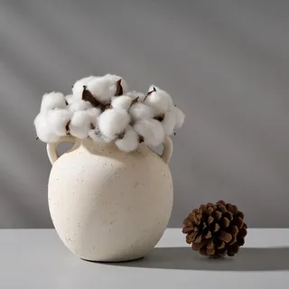 porcer Keramikvase, 5,8 Zoll Terrakottavase mit Griffen, Boho Decor Dekorative Vase, Rustikale Vase für Wohnkultur, Bauernhaus, Wohnzimmer, Tisch - Beige