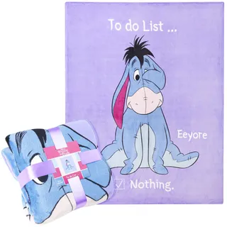 Disney Eeyore Kuscheldecke Flauschig 150x130cm, Fleecedecke Klein Warme Wohndecke Bunt für Bett, Couch Gemütliche Winterabend, Geschenk Ideen (Lila Eeyore)
