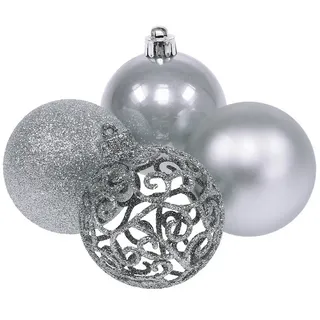 Kaemingk Weihnachtskugeln Kunststoff 6cm silber, 16 Stück - Silber