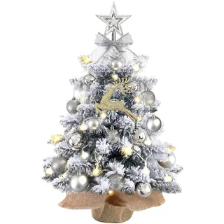 Mini Weihnachtsbaum mit Beleuchtung, 60CM Tisch Weihnachtsbaum Klein mit Deko, Mini Christbaum Led, Tannenbaum mit Sternbaumspitze und Deko, Kleiner Christbaum Weihnachtsdeko für Weihnachten, Advent