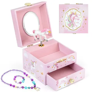 Anyiner Schmuckschatulle mit Spieluhr, Kinder-Schmuckkästchen Musikkästchen mit sich drehenden Ballerina, Schmuckkästchen Mädchen Geburtstagsgeschenk für Kinder von 3-10 Jahren (Stern Einhorn)