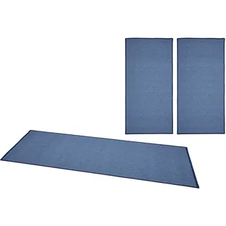 BT Carpet Feinschlingen Bettumrandung Casual Uni Meliert, Blau, 67x140 (2), 67x250 cm