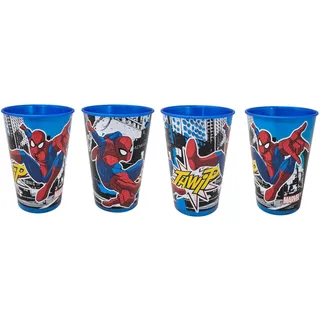 4 x Kinder Trinkbecher 260 ml/wählbar: Cars - Paw Patrol - Avengers - Blaze/Becher Glas aus Kunststoff BPA frei - Geschenk für Jungen (Spiderman x 4)