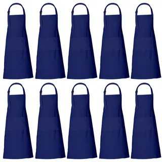 RAJRANG Baumwollschürze mit 3 Taschen – Kochschürze für Männer und Frauen – Verstellbare Küchenschürze – 35x27 Inc – Blau – 10er-Pack