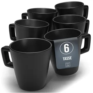 Steingut Geschirrset 6-tlg. Kaffeetassen 6 Personen Manhattan TESTSIEGER, Cooles Urbanes Steingut Tassen Set, Stylisches Tee- und Kaffeebecher Set - Pure Living in matt Schwarz