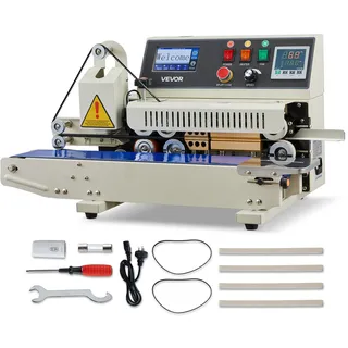 Vevor Kontinuierliche Versiegelungsmaschine, 6–12 mm Siegelbreite, Horizontal, mit Tintendruck, Siegelmaschine, Temperatur & Geschwindigkeit einstellbar, für 0,03–0,8 mm Plastiktüten