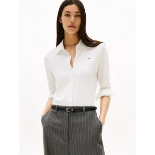 Poloshirt TOMMY HILFIGER "1985 SLIM PIQUE BTN DOWN LS mit Polokragen und Label", Damen, Gr. XL (42), beige (ecru), Single Jersey, Obermaterial: 96% Baumwolle, 4% Elasthan, unifarben, slim fit normal, Rundhals, Shirts Poloshirt, Baumwollmischung, slim fit